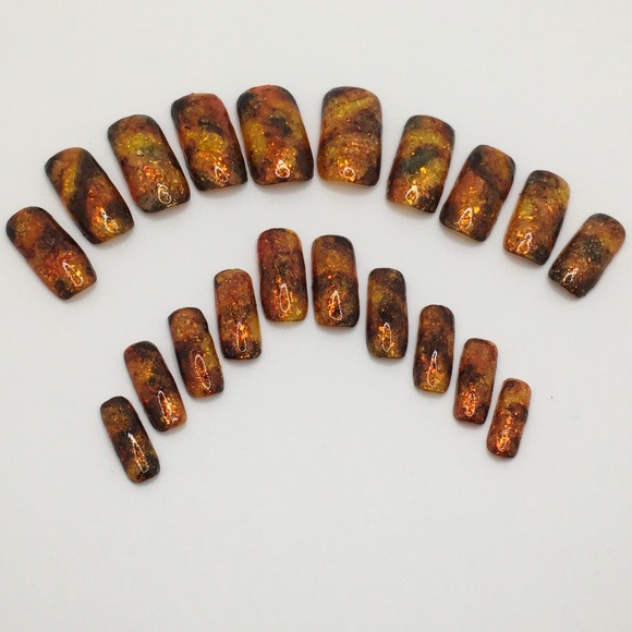 Tortoise Marbled Long Square Press On Nails-Set - Picture 3 of 11